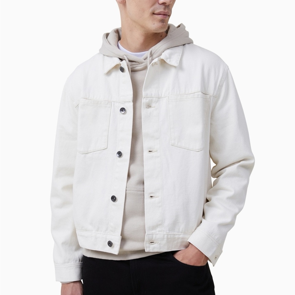 COTTON ON Men's Bowery Denim Jacket | Size L| Off-white color with steel button